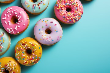 Donuts glazed with sprinkles on a blue background