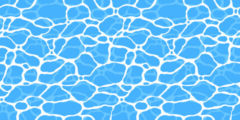 Quiet clear blue water surface seamless pattern illustration. Modern flat cartoon background design of beach or pool with tranquil turquoise ripples. Summer vacation backdrop.	
