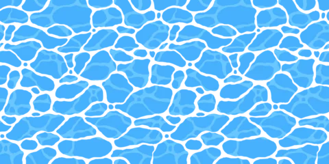 Fotobehang Quiet clear blue water surface seamless pattern illustration. Modern flat cartoon background design of beach or pool with tranquil turquoise ripples. Summer vacation backdrop.   © Dedraw Studio