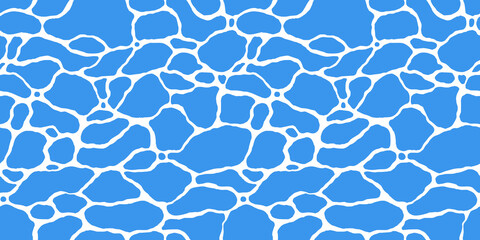 Quiet clear blue water surface seamless pattern illustration. Modern flat cartoon background design of beach or pool with tranquil turquoise ripples. Summer vacation backdrop.	

