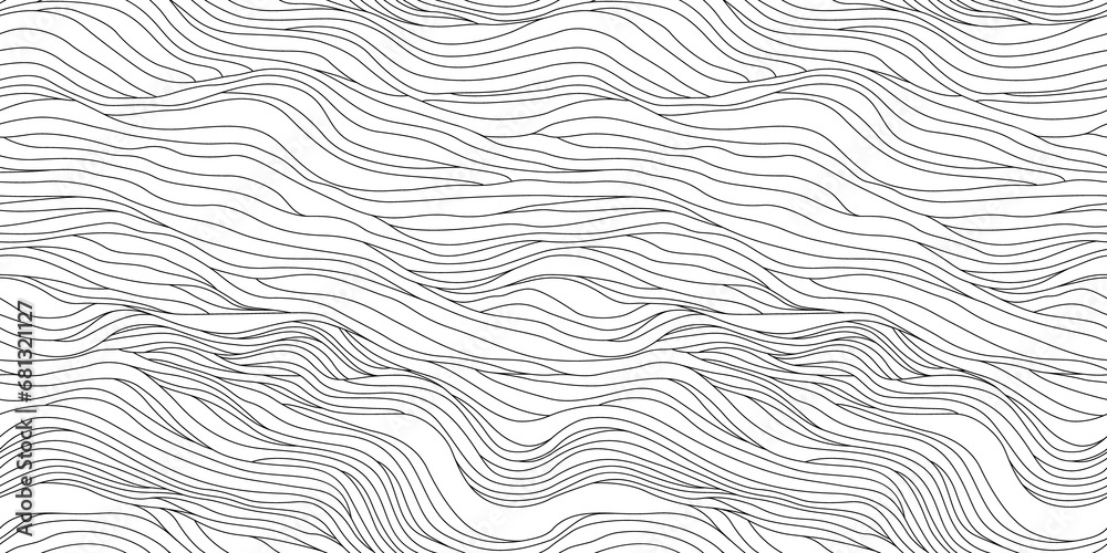 Poster abstract black and white hand drawn wavy line drawing seamless pattern. modern minimalist fine wave 