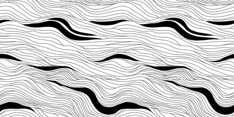 Abstract black and white hand drawn wavy line drawing seamless pattern. Modern minimalist fine wave outline background, creative monochrome wallpaper texture print.	
