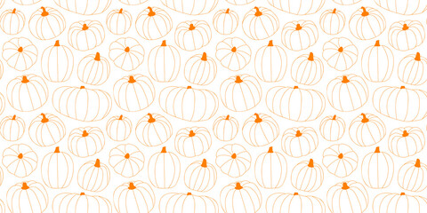 Obraz premium Halloween pumpkin drawing seamless pattern illustration. Fall season harvest vegetable background print for october holiday celebration or thanksgiving event. Decorative hand drawn texture art. 
