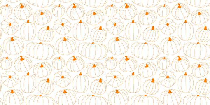 Halloween pumpkin drawing seamless pattern illustration. Fall season harvest vegetable background print for october holiday celebration or thanksgiving event. Decorative hand drawn texture art.	
