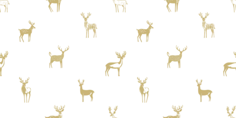 Tuinposter Hand drawn christmas deer seamless pattern illustration. Vintage style reindeer drawing background for festive xmas celebration event. Holiday animal texture print, december decoration wallpaper.  © Dedraw Studio