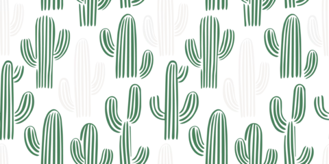 Fotobehang Hand drawn cactus plant doodle seamless pattern. Vintage style cartoon cacti houseplant background. Nature desert flora texture, mexican garden print. Natural interior graphic decoration wallpaper.   © Dedraw Studio