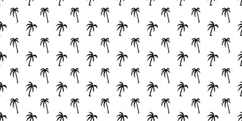 Hand drawn palm tree doodle seamless pattern illustration. Black and white hawaiian print, summer vacation background in vintage art style. Tropical plant painting wallpaper texture.	
