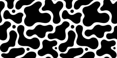 Black and white cow print seamless pattern. Retro abstract pattern in monochrome color. Trendy art splash wallpaper design.	
