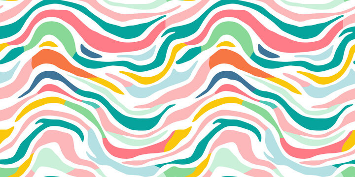 Fototapeta Colorful line doodle seamless pattern. Creative minimalist style art background, trendy design with basic shapes. Modern abstract color backdrop.  