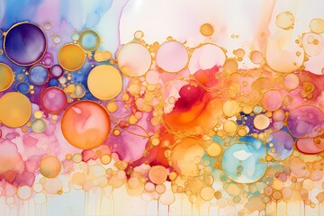 colorful bubbles Made with alcohol ink on a white background.