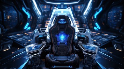 Futuristic Spaceship Cockpit with Holographic Controls