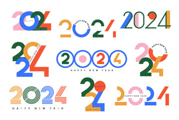 Set numbers 2024 for new year 24.Template of minimalistic design for flyers,diaries,cars,calendars,headers. Isolated different colors creative numbers. New Year and Christmas collection of 2024.Vector