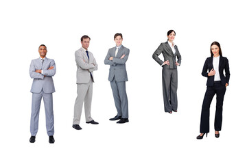 Digital png photo of group of diverse businesspeople standing on transparent background