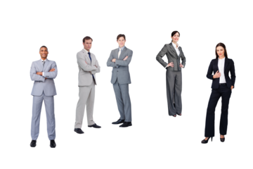 Digital png photo of group of diverse businesspeople standing on transparent background