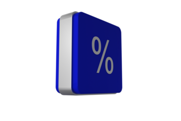 Digital png illustration of percent symbol on blue cube on transparent background