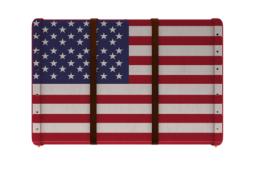 Digital png illustration of suitcase with usa flag theme on transparent background