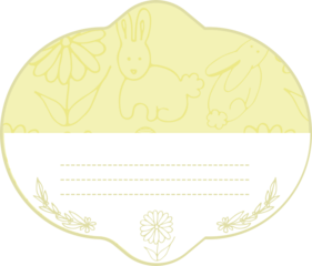Digital png illustration of yellow banner with rabbits with copy space on transparent background