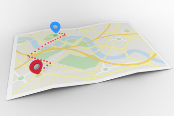 Digital png illustration of map with red and blue pointer on transparent background