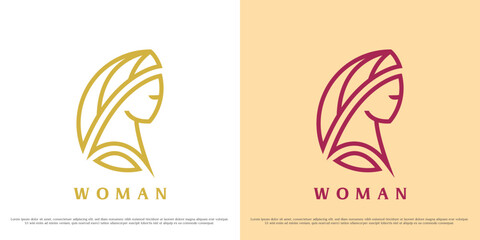 Beautiful model logo design illustration. Silhouette of young beautiful teenage girl beauty spa salon facial care. Flat icon symbol simple minimalist elegant classic luxury classy feminine fashion.