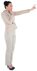 Digital png photo of asian businesswoman pointing with finger on transparent background