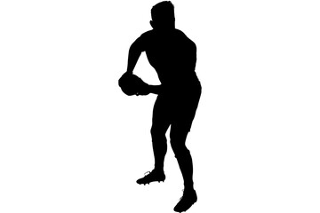 Fototapeta na wymiar Digital png silhouette of man holding rugby ball on transparent background