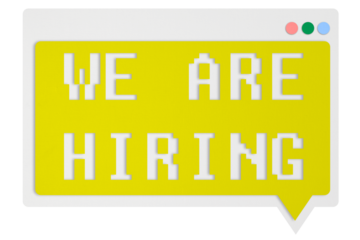 Digital png illustration of we are hiring text in yellow speech bubble on transparent background