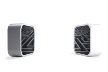 Digital png illustration of white cubes with labyrinths on transparent background