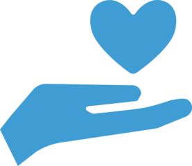 Digital png illustration of blue hand with heart with copy space on transparent background