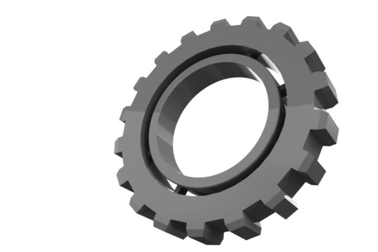 Digital png illustration of grey gear with copy space on transparent background