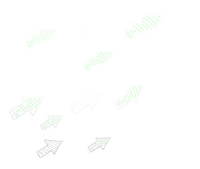 Obraz premium Digital png illustration of rows of white and green arrows pointing up on transparent background