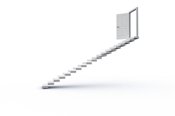 Obraz premium Digital png illustration of white stairs and opened doors on transparent background