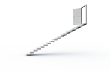 Digital png illustration of white stairs and opened doors on transparent background