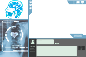 Digital png illustration of interface with medical scans with copy space on transparent background