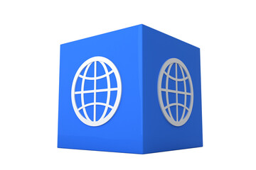 Digital png illustration of white globe on blue cube on transparent background