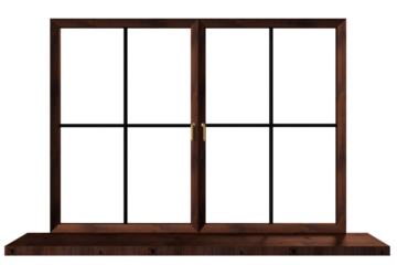 Digital png illustration of wood windows with copy space on transparent background