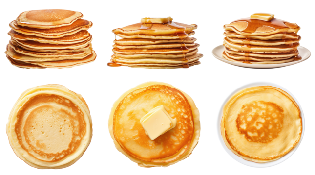 Stacks of pancakes isolated on transparent background