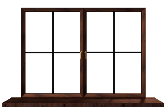 Digital png illustration of wood windows with copy space on transparent background