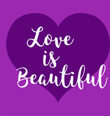 Obraz premium Digital png illustration of love is beautiful text in purple heart on purple, transparent background