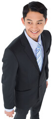 Digital png photo of smiling asian businessman looking side on transparent background
