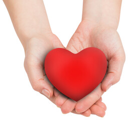 Digital png illustration of hands holding red heart with copy space on transparent background