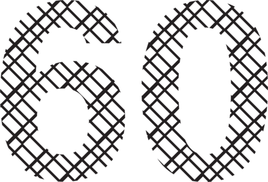 Digital png illustration of 60 number made with black lines on transparent background