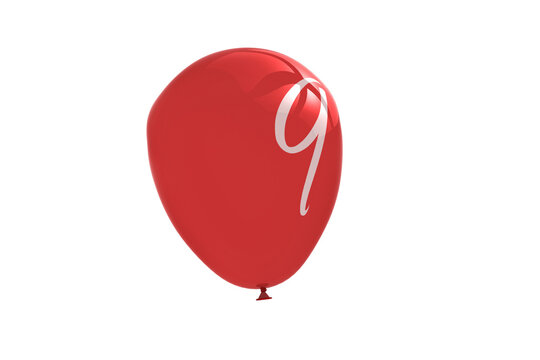 Digital png illustration of 9 number on red balloon on transparent background