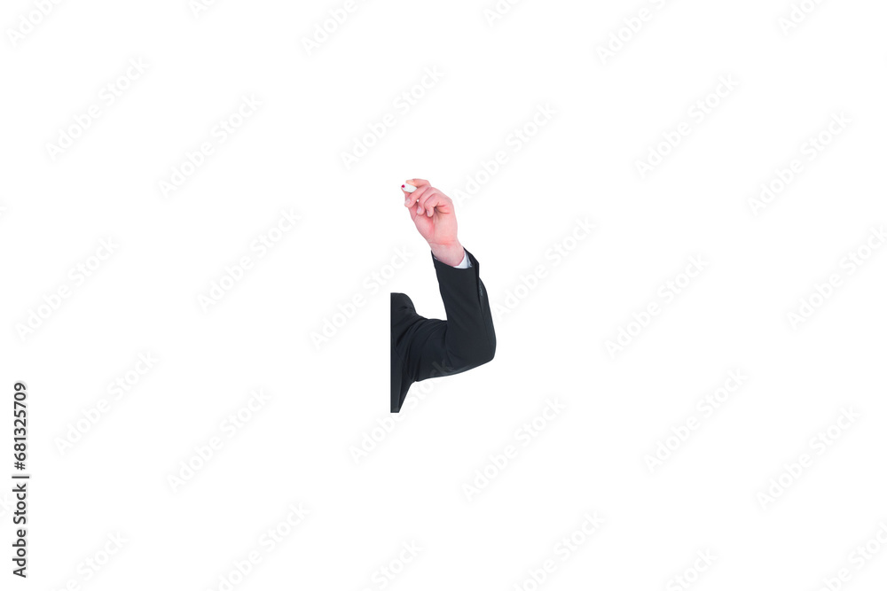 Poster Digital png photo of male caucasian arm holding marker on transparent background