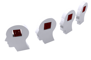 Digital png illustration of heads with labyrinths on transparent background