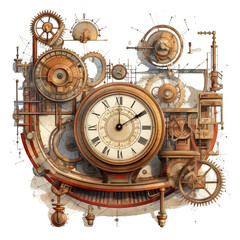 Mechanical Marvel: A Clockwork Creation . Transparent background cutout. PNG file