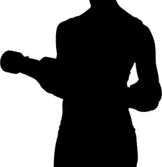 Digital png illustration of silhouette of sportswoman with weights on transparent background