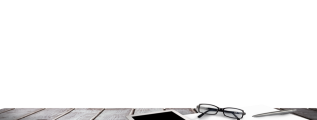 Digital png illustration of tablet, eyeglasses and pen on transparent background