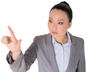 Photo sur Plexiglas Lieux asiatiques Digital png photo of asian businesswoman pointing on transparent background