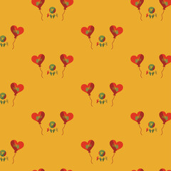 Digital png illustration of colourful pattern of heart balloons on transparent background