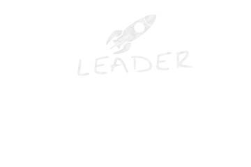 Digital png illustration of rocket with leader text on transparent background